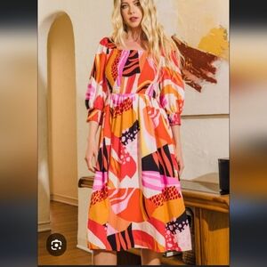 ODDY Vibrant Long Sleeve Dress with Abstract Patterns